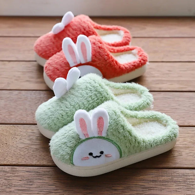 New Slippers For Home For Children Boys Girls Autumn Winter Home Furry Cute Flip Flops Rabbit Indoor Wooden Floor Warm Cotton Sh