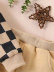 2-piece set of fashionable and casual round neck patchwork plaid long sleeved hoodie and pants for baby boys, autumn and winter