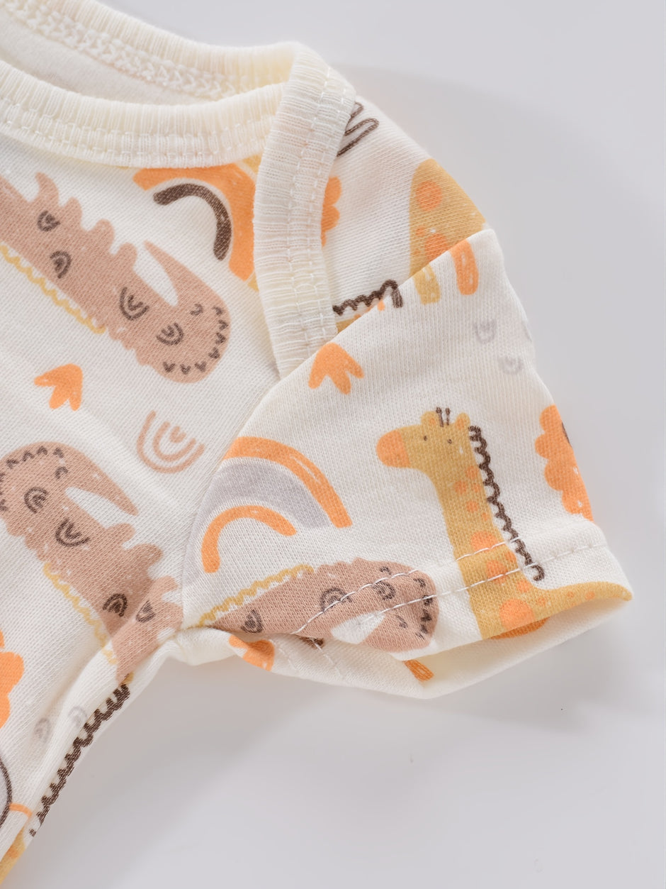 4PCS Newborn Infant Romper Short Sleeve Round Neck Cartoon Animal Flowers Print Bodysuit Onesies For Baby Boys And Girls Clothes