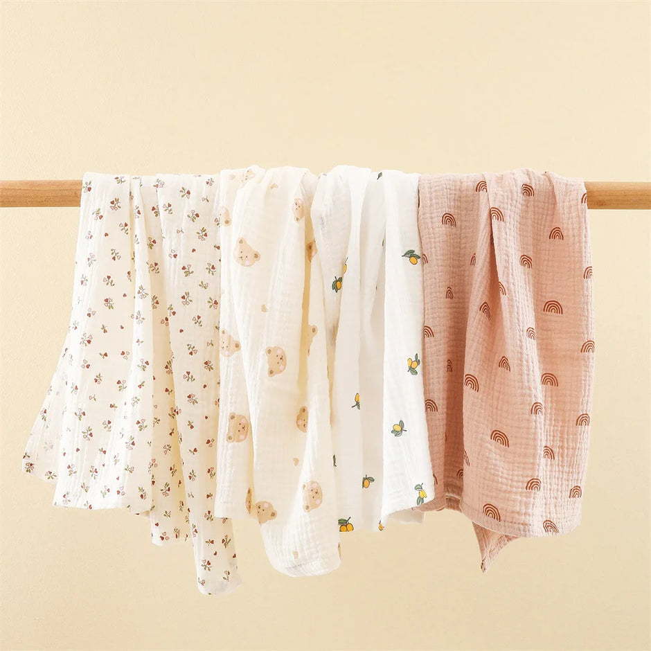 Cotton Swaddle Blanket Baby Blanket Floral Print Muslin Diaper Swaddle New Born Crinkle Fabric Baby Born Stroller Cover