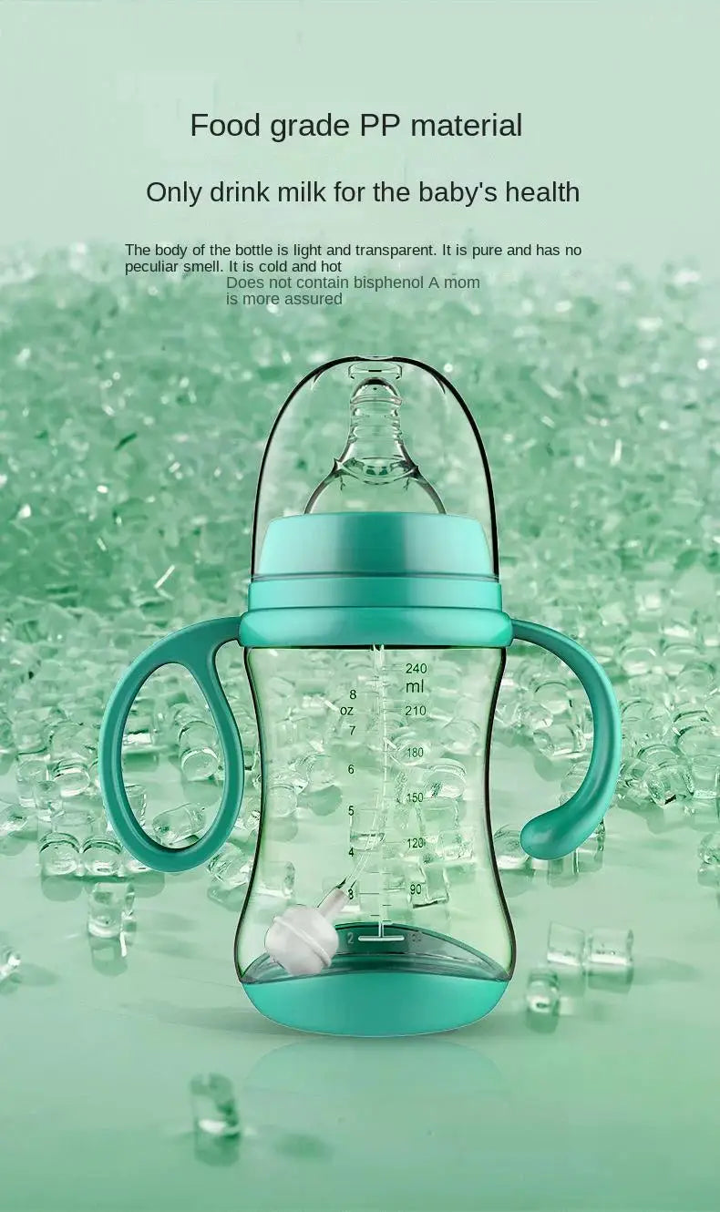 Baby Silicone Feeding Bottles Infant Drop-proof Milk Bottle with Straw Child Anti-hot Handle Drinking Bottle Baby Milk Feeding