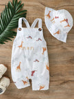 2Pcs Baby Boys Summer Sleeveles Jumpsuit Cartoon Animal For 1-3Y Bobysuit Clothing Casual Fashion overalls Clothes +Hat