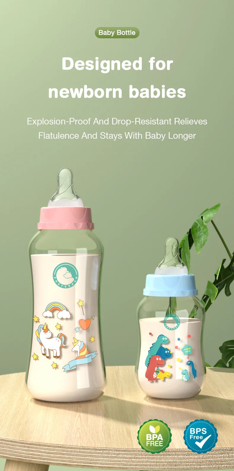 MAMIJOY Baby Bottle Milk Bottle 150/240ml Baby Milk Bottle Silicone Pacifier BPA Free Newborn Baby Bottles BB01