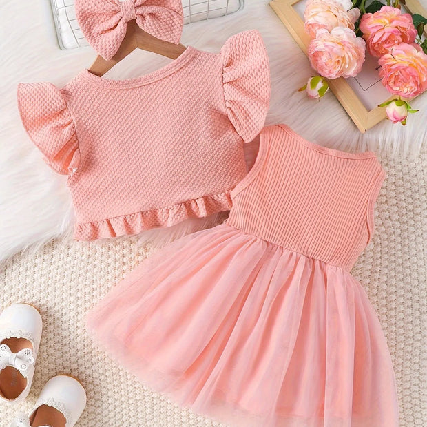 Baby Baby Baby Summer Style Waist Flower Vest Mesh Dress Jacket Hair Accessories