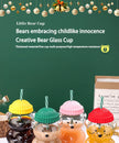 New glass bear cup with straw and lid, 20 oz high borosilicate glass, suitable for all beverages, can be used in microwave oven
