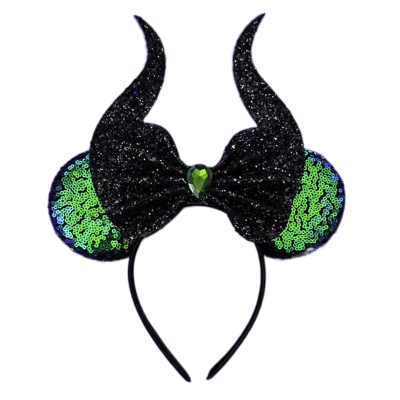 2025 New Style Mickey Minnie Ear Headband Sequin Bows Girl Adult Kids Halloween Party Cosplay Hair Accessories Princess Hairband