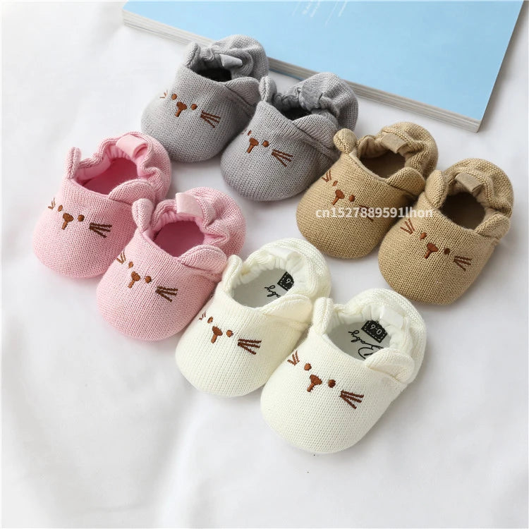 Toddler Girl Knitted Shoes First Walkers Snow Boots Newborn Baby Autumn Winter Cotton Warm Soft Sole Plush Prewalker 0-18Months