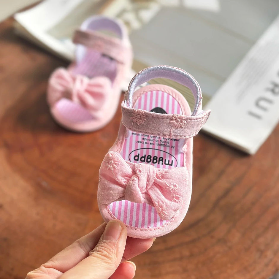 Infant Baby Girls Summer Sandals with Flower Soft Sole Newborn Toddler First Walker Crib Dress Shoes