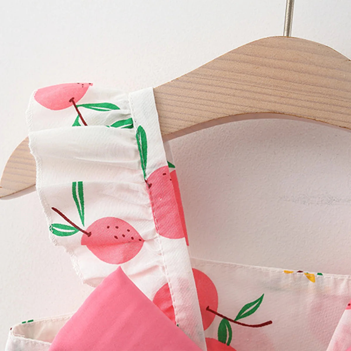 2 PcsSummer New Full of Fruit Print Big Bow Cotton Skirt Girl's Cotton Skirt Free Straw Hat
