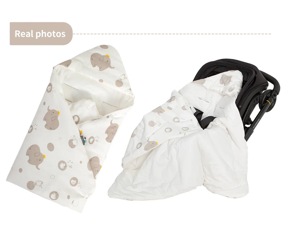 Newborn Baby Blanket With Windproof Hooded In Infant Car Seat Warm For Newborn Hospital Discharge Grey Elephant 0-6 Months