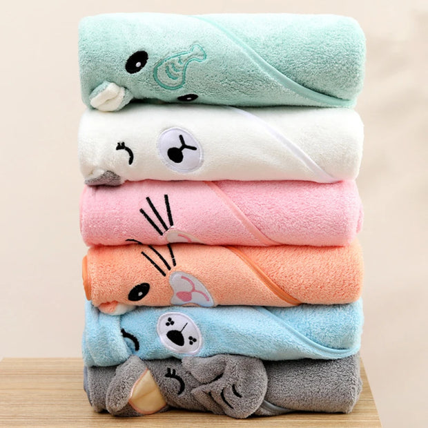 Toddler Baby Hooded Towels Super Soft Newborn Kids Bathrobe Warm Sleeping Swaddle Wrap for Boys Girls Coral Velvet Wrap Blanket