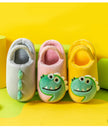 Boys Girls Winter Home Cotton Shoes Cartoon Dinosaur Embroidery Plush Slippers Back Wrap Soft Sole Non-slip Indoor Warm Shoes