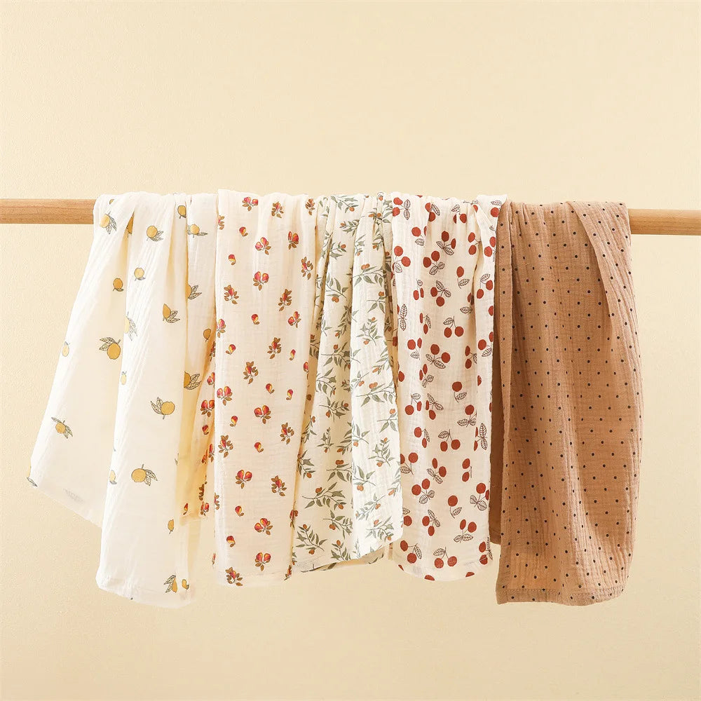 Cotton Swaddle Blanket Baby Blanket Floral Print Muslin Diaper Swaddle New Born Crinkle Fabric Baby Born Stroller Cover