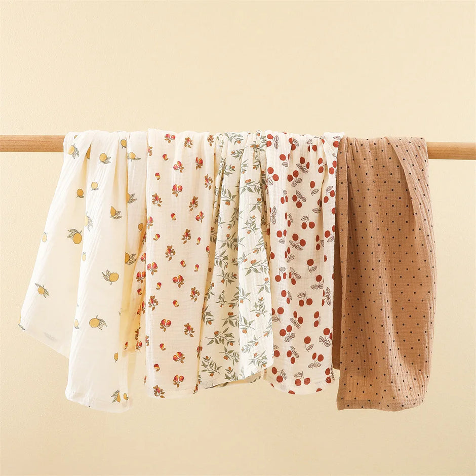 Cotton Swaddle Blanket Baby Blanket Floral Print Muslin Diaper Swaddle New Born Crinkle Fabric Baby Born Stroller Cover