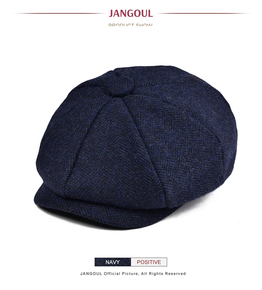 JANGOUL Small Size Baker Boy Cap Wool Blend Newsboy Caps Boy Girl Men Women Herringbone Flat Hat Driver Gatsby Hats Cabbies 001