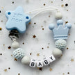NEW Custom Personalized Name Pacifier Clip Handmade Beech Wooden Chain Silicone Crown Holder Soother Baby Teething Toy Chew Gift