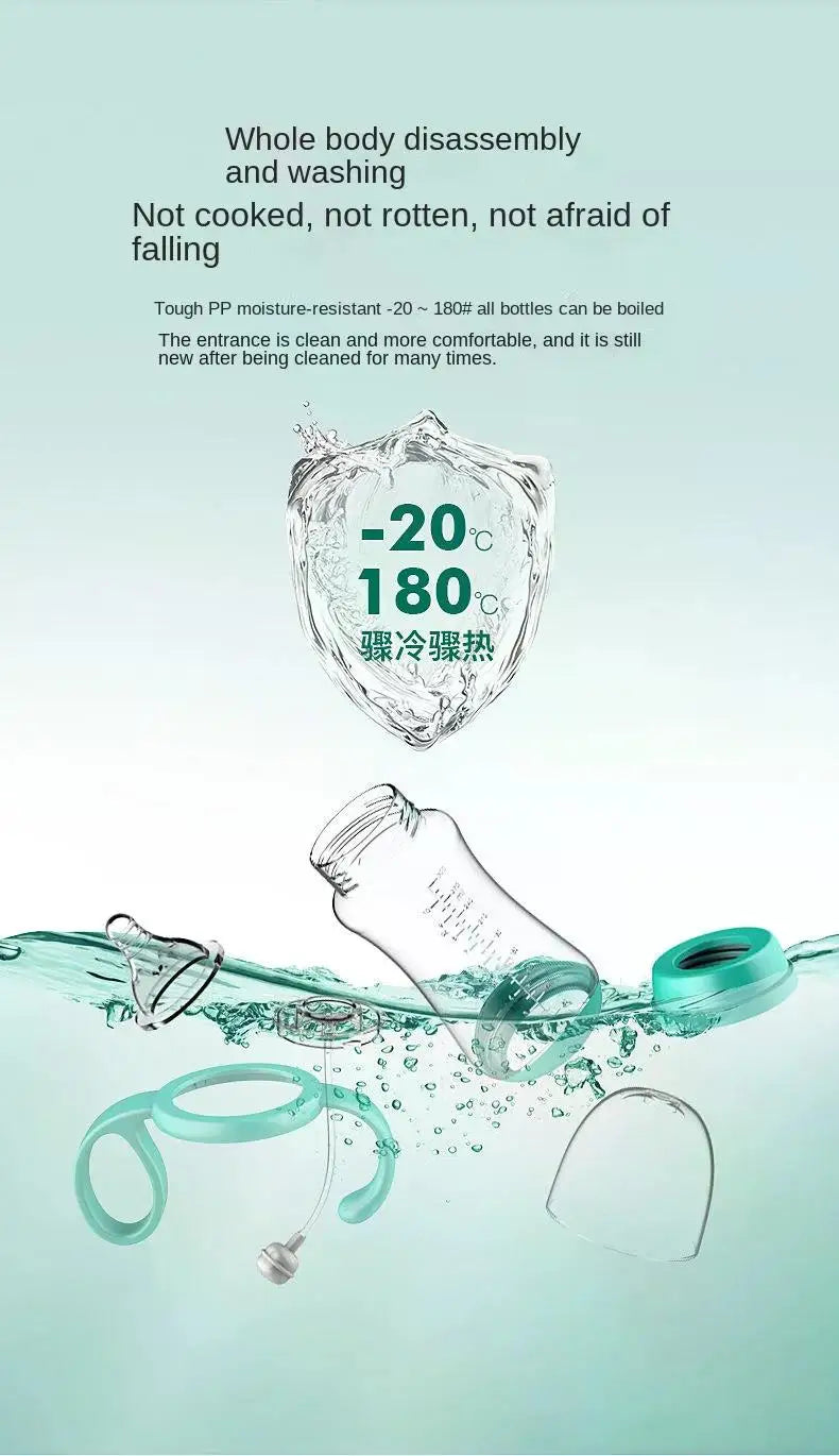 Baby Silicone Feeding Bottles Infant Drop-proof Milk Bottle with Straw Child Anti-hot Handle Drinking Bottle Baby Milk Feeding
