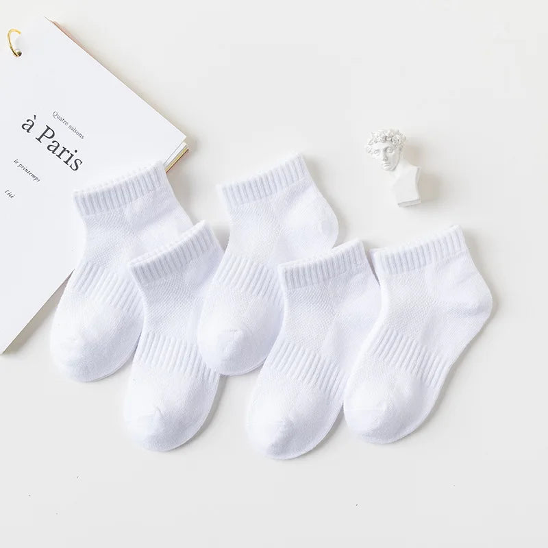 Summer White Mesh Children Cotton Socks Boys Girls Sports socks Spring Baby Skin-friendly Cotton socks  5Pairs