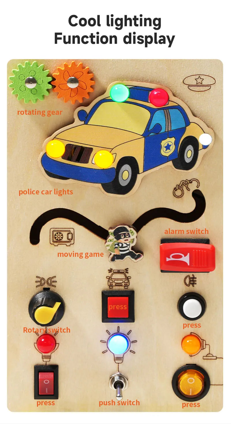 Montessori Busy Board Children Toys Led Light Switch Simulate Car Steering Wheel Travel Activities Sensory Game Educational Toys