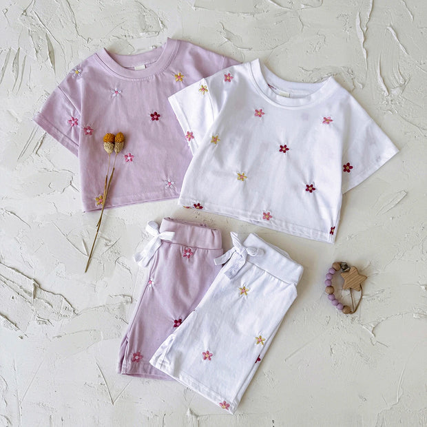 Infant 2PCS Summer Baby Girls Clothing Casual Newborn Set Cotton Small Flower Printed Short Sleeved T-shirt+Shorts 0-3Y