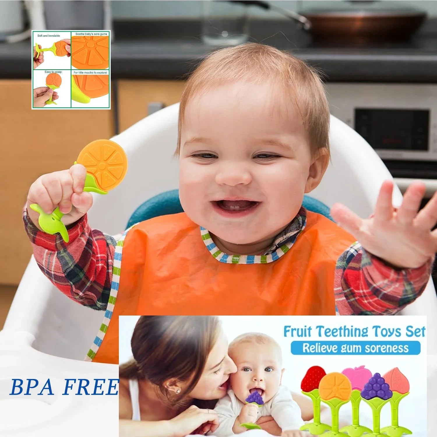 Teething Baby Toy Silicone Teether for Teeth Babies Accessories Newborn Fruit Sucking Chew Toys For Newborn Baby BPA-Fre Gift
