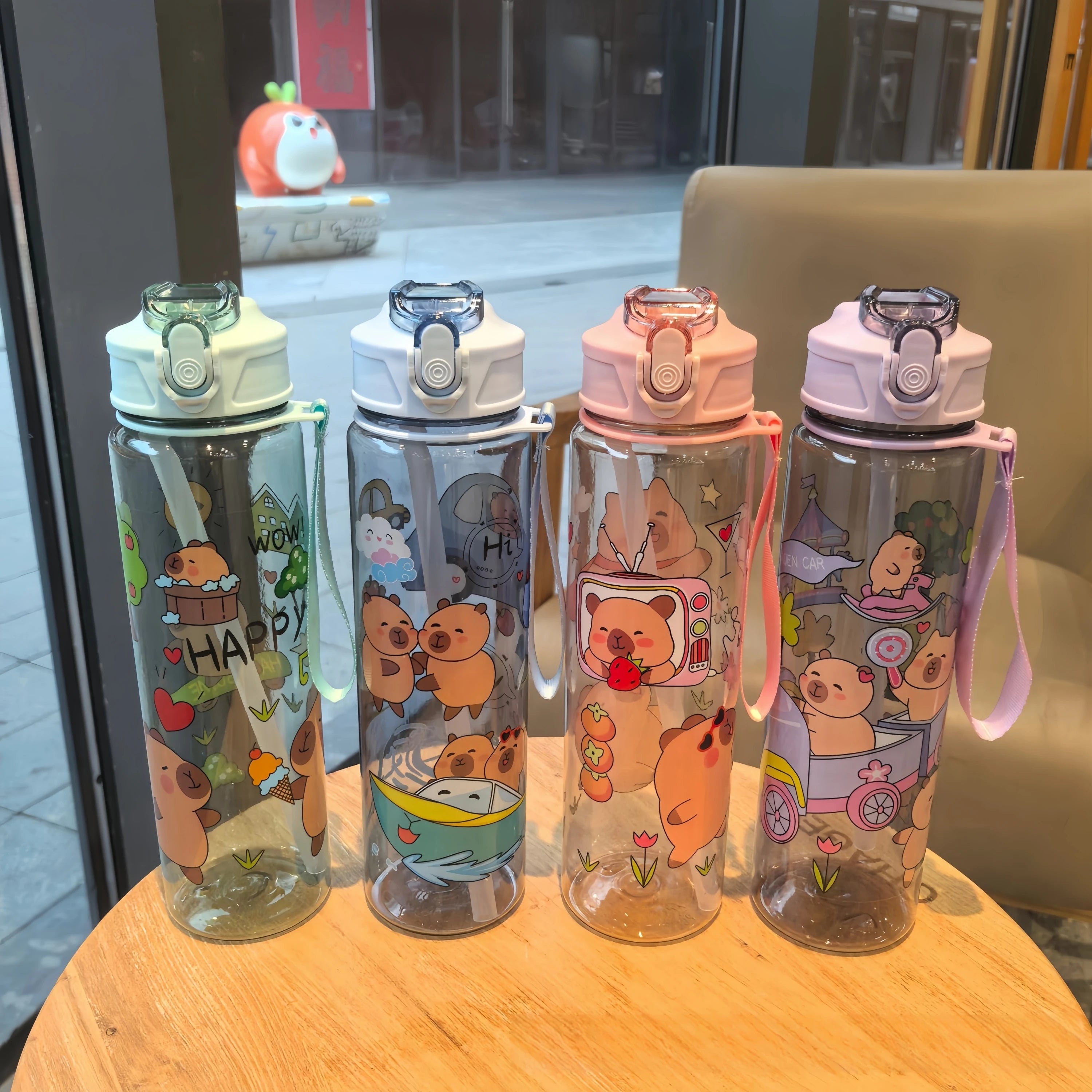 800ML Kids Water Sippy Cup Creative Cartoon Cup with Straws Leakproof Water Bottle Outdoor Portable Children's Plastic Water Cup