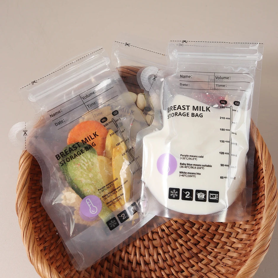 60 Pack Temperature Sensitive Breast Milk Storage Bags -Food Grade PE, Transparent with Measurement Lines,  Disposable & Leakpro