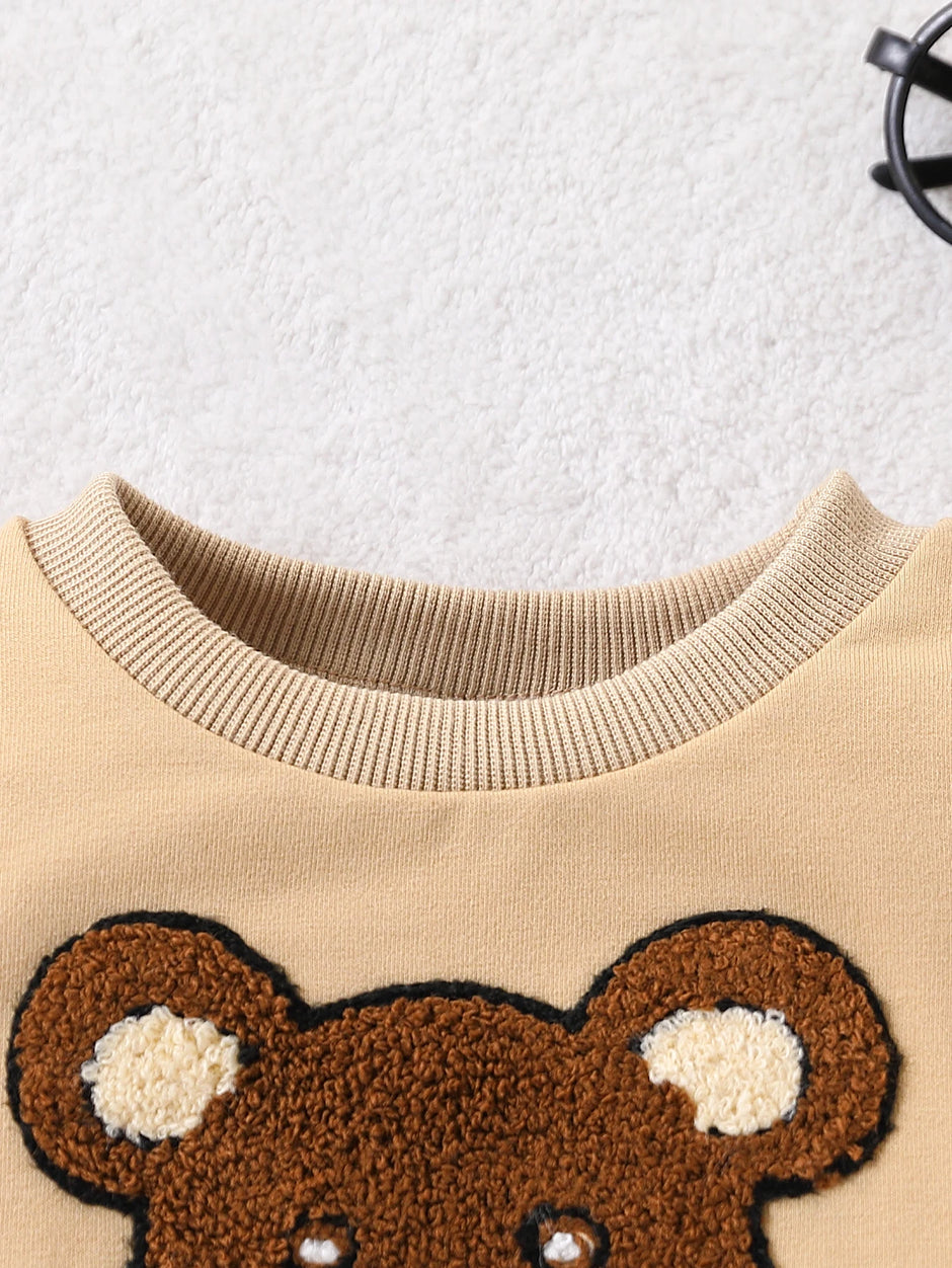 2-piece set of fashionable and casual round neck patchwork plaid long sleeved hoodie and pants for baby boys, autumn and winter