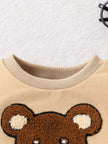 2-piece set of fashionable and casual round neck patchwork plaid long sleeved hoodie and pants for baby boys, autumn and winter