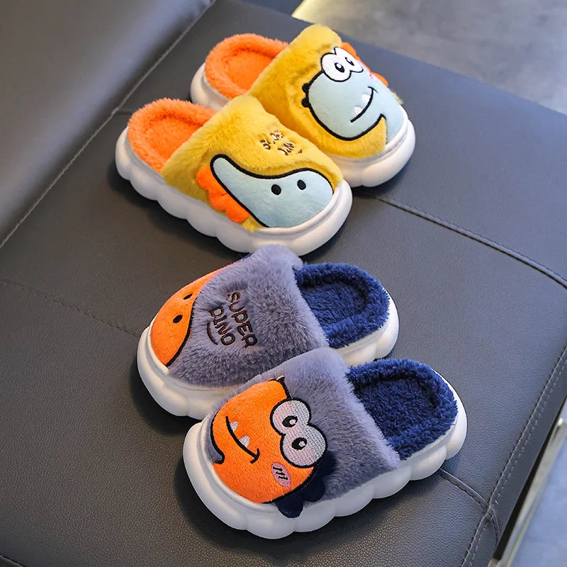 Winter children's cotton slippers for boys and girls, anti slip and warm bags, and parent-child fuzzy and plush home baby cotton