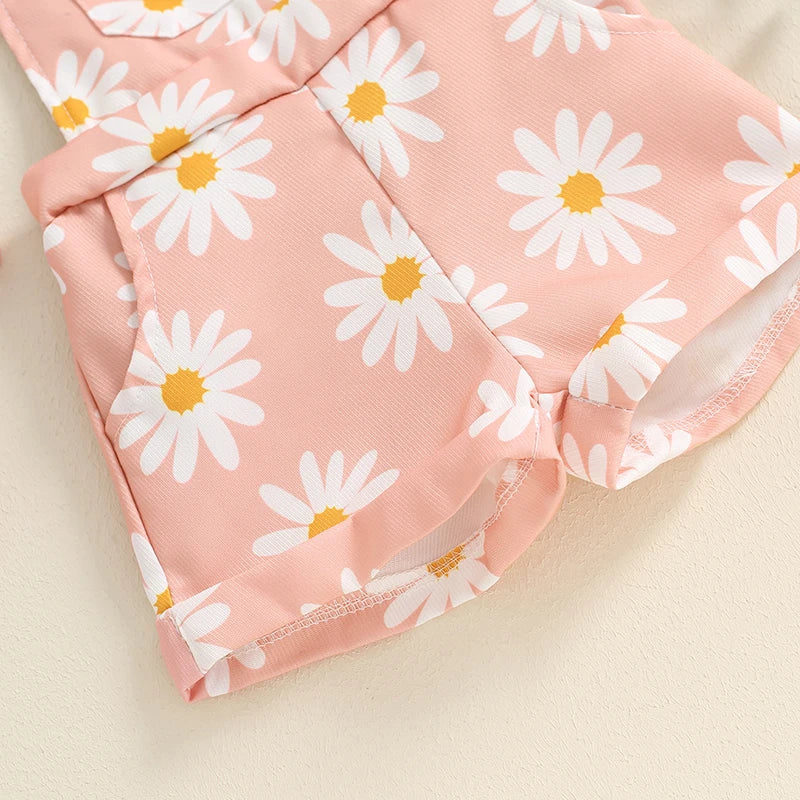 0-18months infant Girls Shorts Set Short Sleeve Romper Flower Print Suspender Shorts Summer Outfit for Baby girls