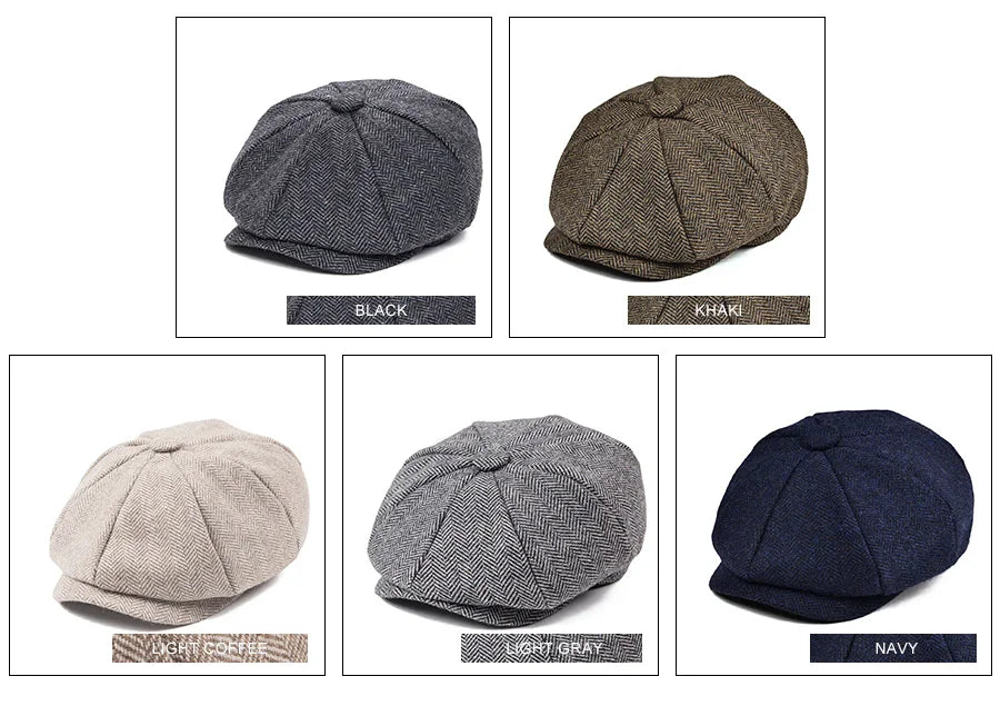 JANGOUL Small Size Baker Boy Cap Wool Blend Newsboy Caps Boy Girl Men Women Herringbone Flat Hat Driver Gatsby Hats Cabbies 001