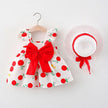 2 PcsSummer New Full of Fruit Print Big Bow Cotton Skirt Girl's Cotton Skirt Free Straw Hat