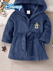 【Officially Licensed】Disney Mickey Mouse Spring and Autumn Style Baby Boy Home Robe Cute Cartoon Mickey Mouse Head Print Belted Hooded Robe Children's Daily Casual Skin-Friendly Soft Warm Comfortable Children's Clothing B