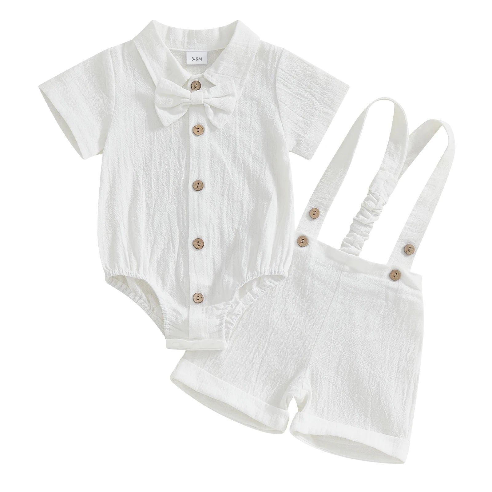 Fashion Summer Baby Boy Clothes Toddler Gentleman Outfits Short Sleeves Romper with Bow Tie Overalls Shorts Set for Formal Wear