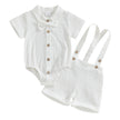Fashion Summer Baby Boy Clothes Toddler Gentleman Outfits Short Sleeves Romper with Bow Tie Overalls Shorts Set for Formal Wear