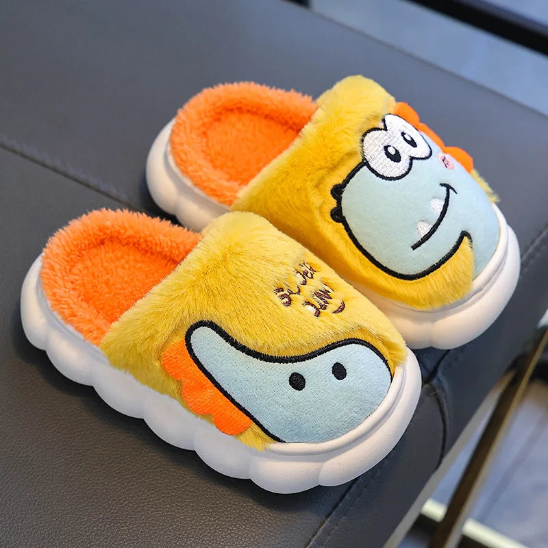 Winter children's cotton slippers for boys and girls, anti slip and warm bags, and parent-child fuzzy and plush home baby cotton