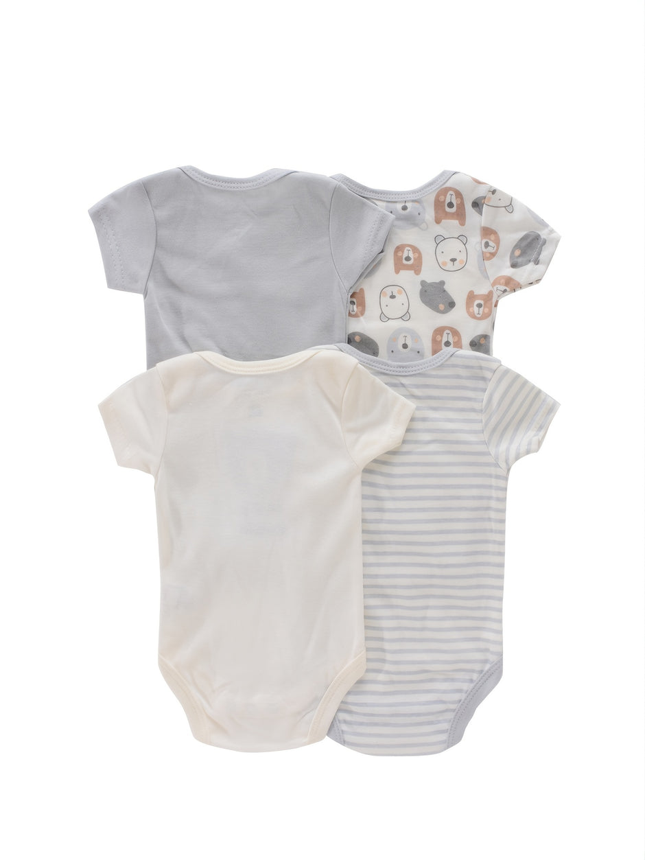 4PCS Newborn Infant Romper Short Sleeve Round Neck Cartoon Animal Flowers Print Bodysuit Onesies For Baby Boys And Girls Clothes