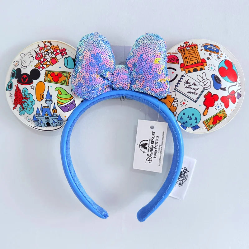 Disney Princess Headband Mickey Ear Rapunzel Snow White Sequin Bow Hair Hoop Gift Girl Accessories Halloween Gift Christmas Jack