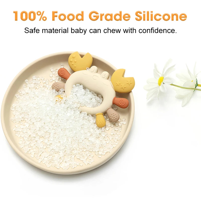 Crab-Shaped Baby Teether  Food-Grade Silicone Teething Toy  BPA-Free Chillable Infant Teether for Sore Gums 0-24 Months