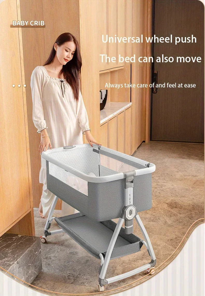 1pc Multi Functional Baby Crib with Foldable Height Adjustment Splicing Portable and Movable Bedside Swing, Cradle, Sleeping Bed