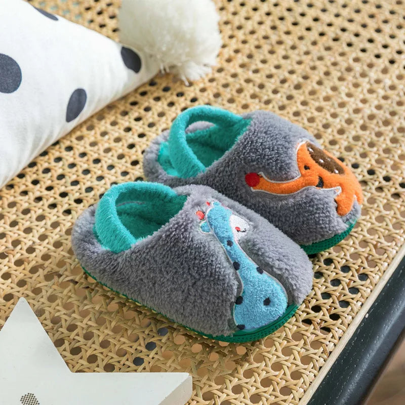 Baby cotton slippers 1-3 years old 2 men autumn/winter indoor anti slip children plush children's cotton shoes bag heel home sho