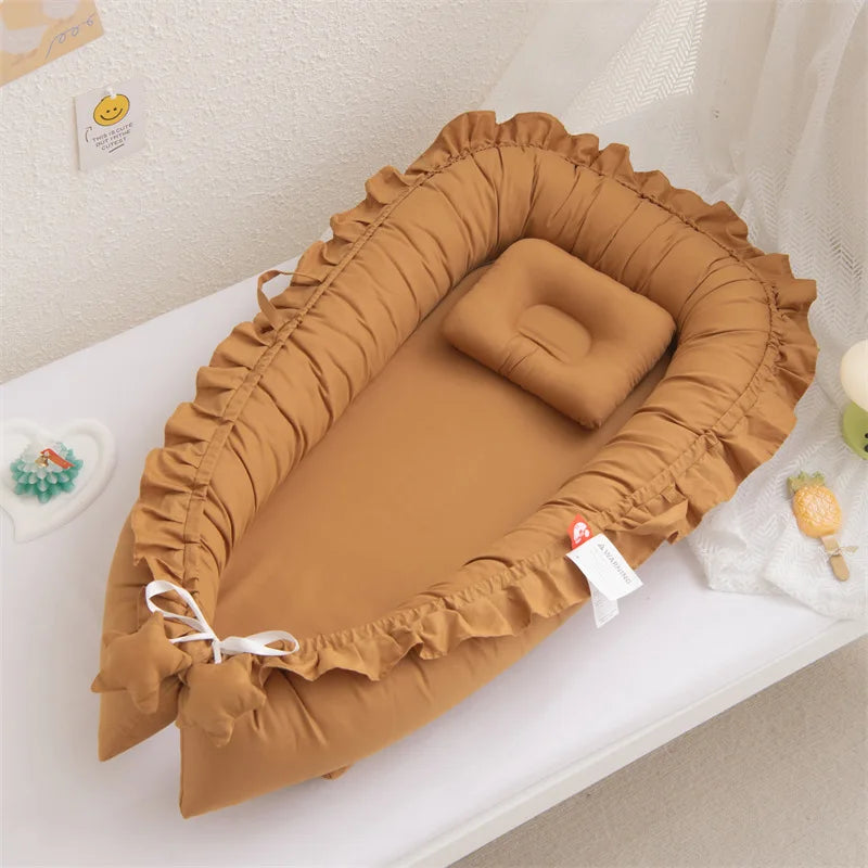 Solid Color Ruffles Baby Cribs Soft Cotton Comfortable Baby Crib Newborn Infant High Quality Baby Cribs Sleeping Care Tools New