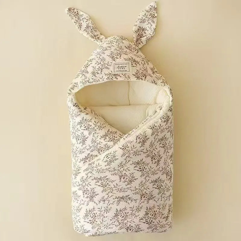 High Quality Cotton Newborn Swaddle Blanket with Cute Bunny Ears Hospital Delivery Wrap Extra Soft Thermal Baby Swaddling New
