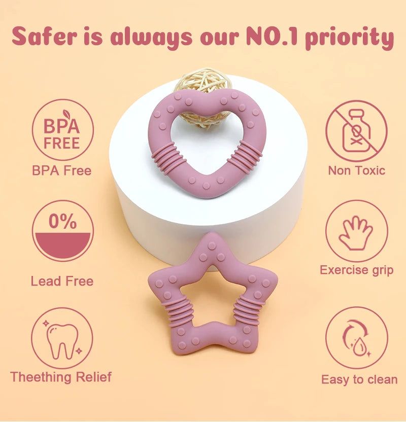 New star silicone teether Food Grade heart baby Teething toy