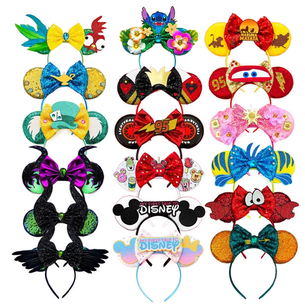 2025 New Style Mickey Minnie Ear Headband Sequin Bows Girl Adult Kids Halloween Party Cosplay Hair Accessories Princess Hairband