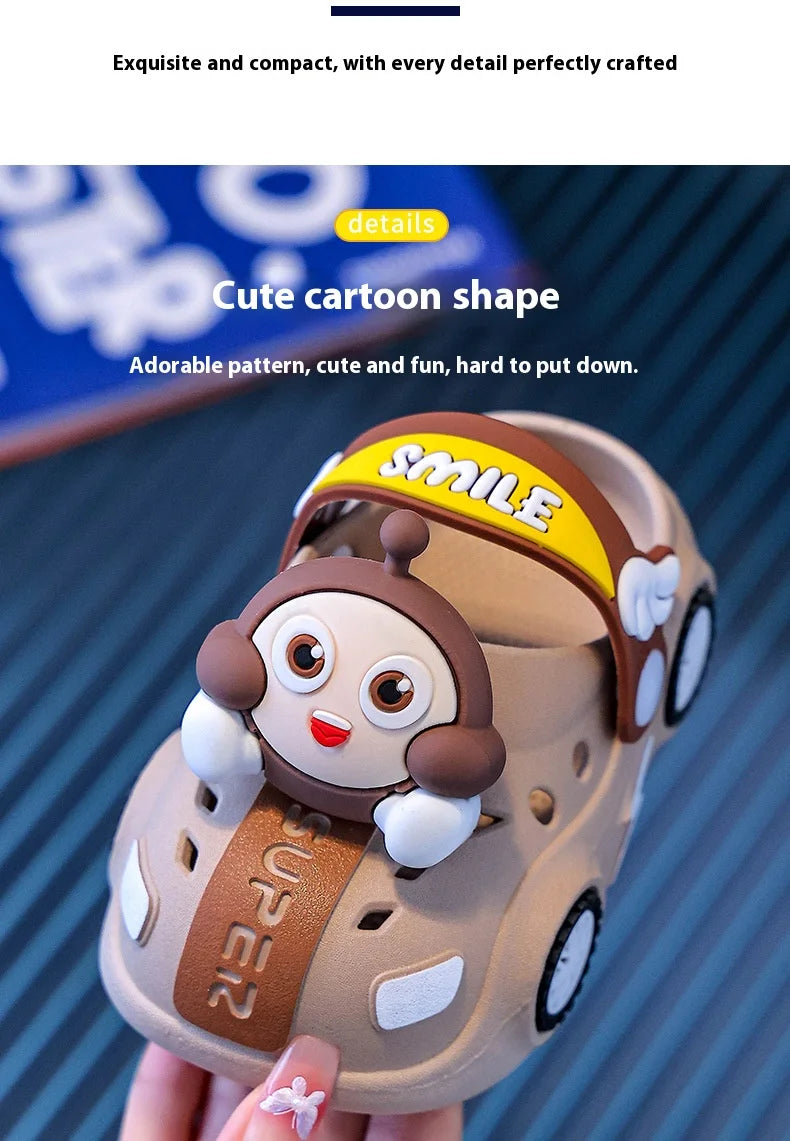 Children's Flashing Light Hole Shoes, Anti Slip Soft Soled Toe Cap Slippers, Cartoon Car Illuminated Slippers for Boys and Girls