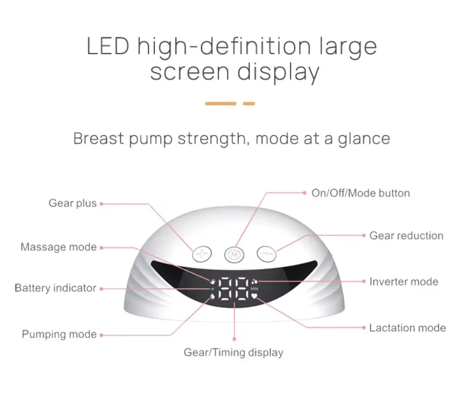 Portable Breast Pump Hands Free Wireless Wearable Electric Breast Pump BPA Free 4 Modes 12 Levels Silicone with LED Display