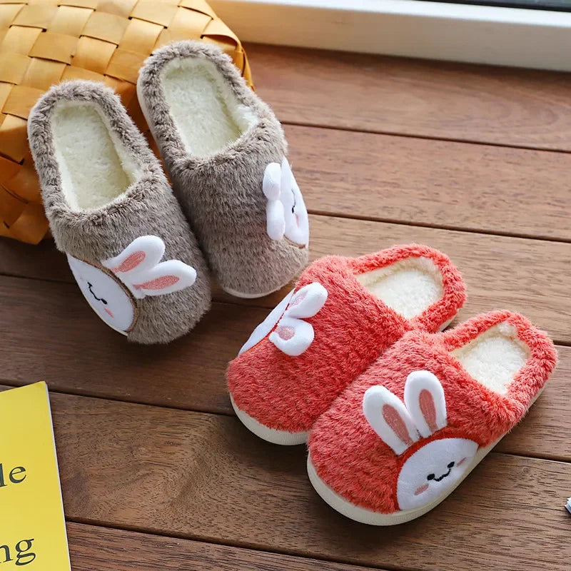 New Slippers For Home For Children Boys Girls Autumn Winter Home Furry Cute Flip Flops Rabbit Indoor Wooden Floor Warm Cotton Sh