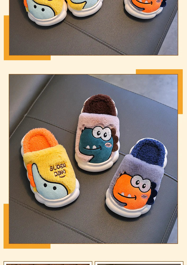 Winter children's cotton slippers for boys and girls, anti slip and warm bags, and parent-child fuzzy and plush home baby cotton